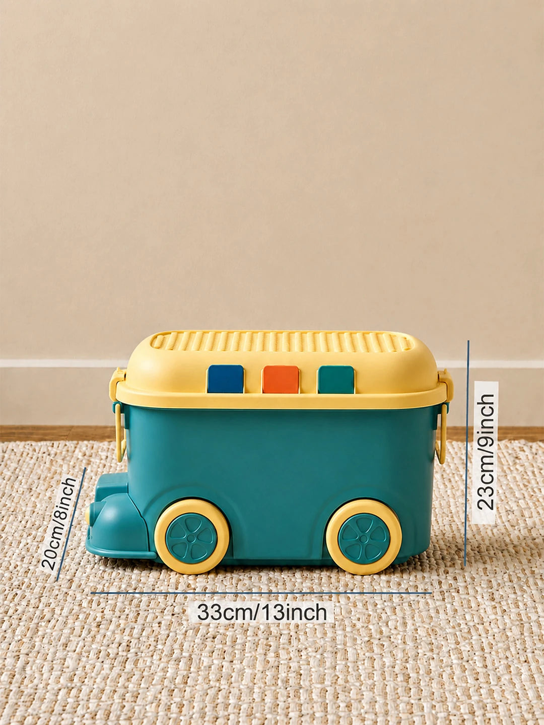 Teal Cartoon Toy Bus-Shaped Kids Mini Toys/Cars Storage Box