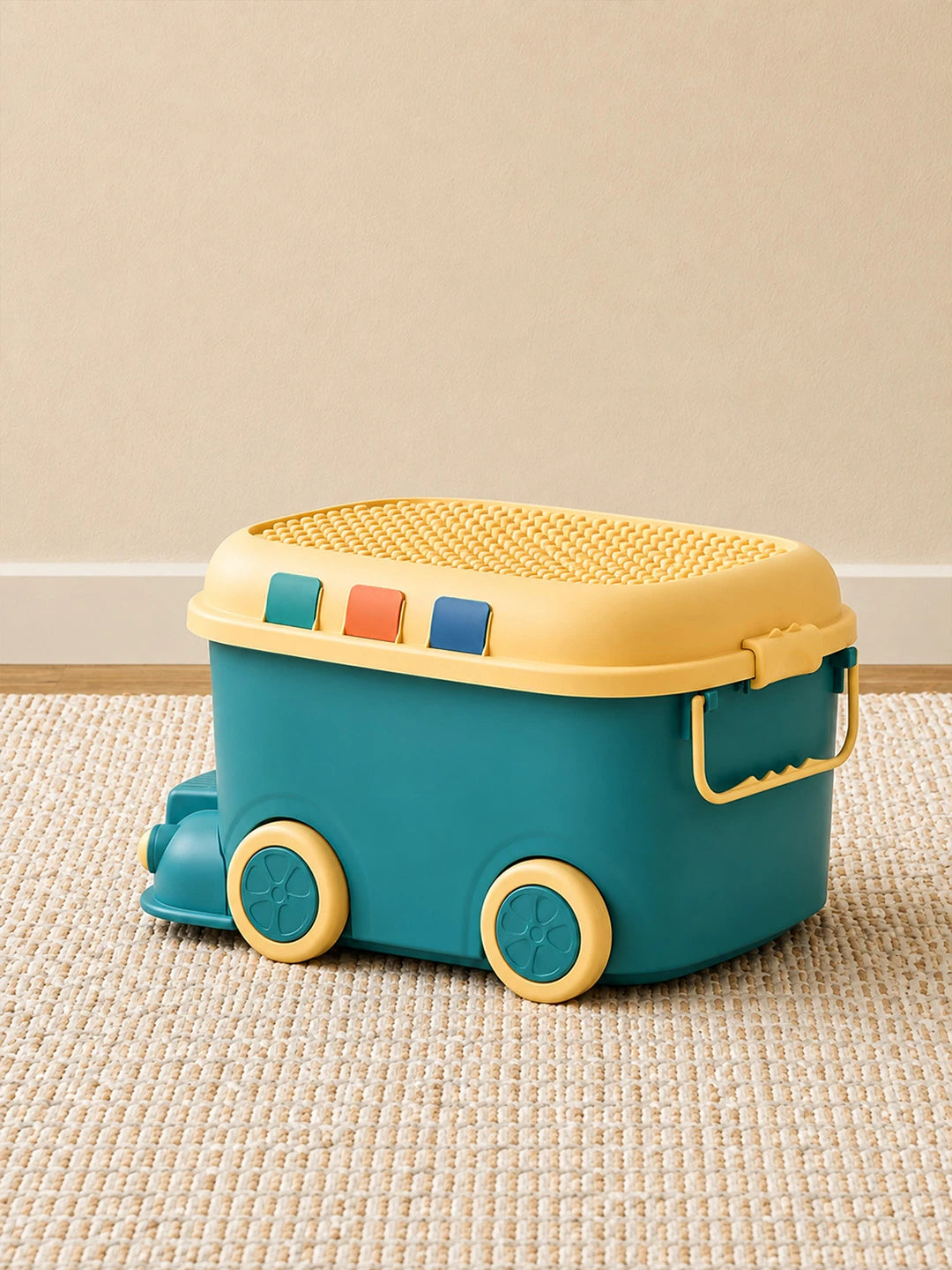 Teal Cartoon Toy Bus-Shaped Kids Mini Toys/Cars Storage Box