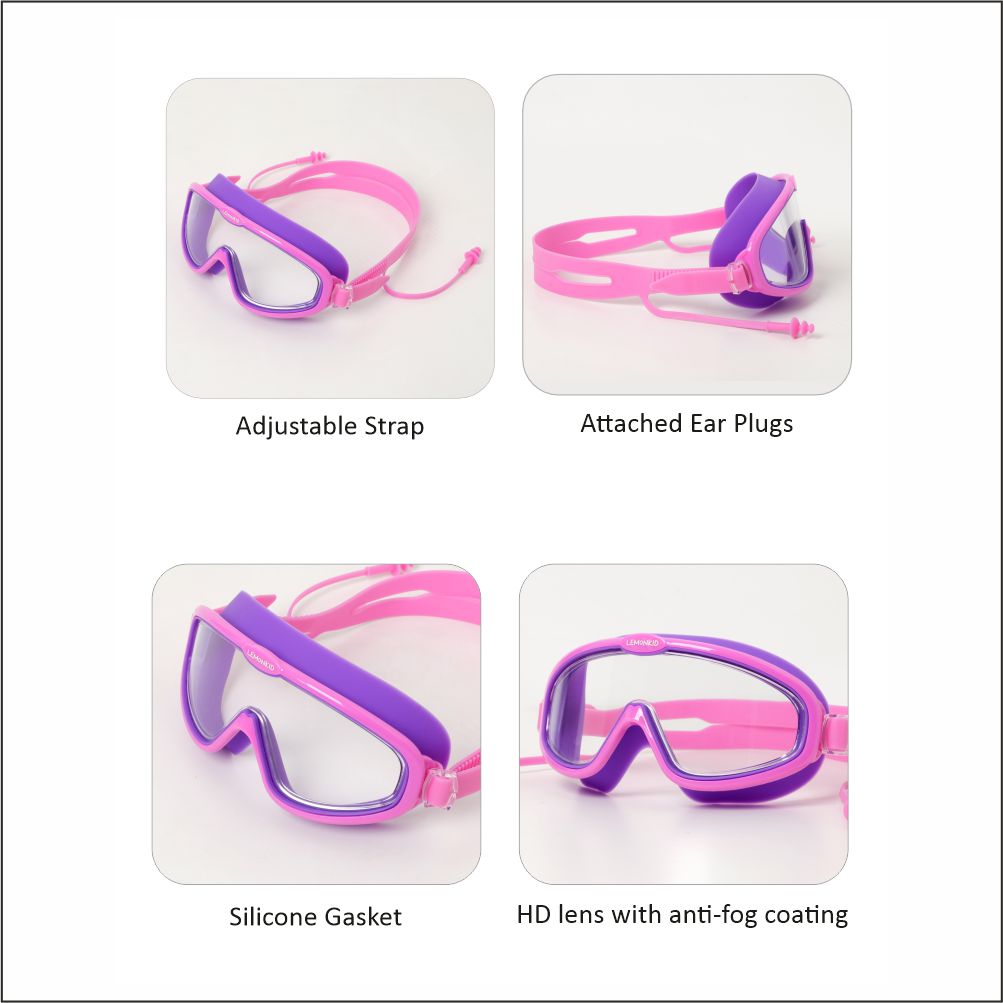 Pink Purple two border Anti Fog UV Protection Leakproof Design Swim Goggles for Kids, 4yrs  - 10yrs
