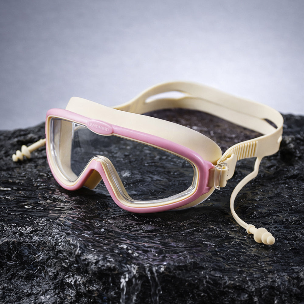 Pink White 2 Border Anti Fog UV Protection Leakproof Design Swim Goggles for Kids, 4yrs - 10yrs