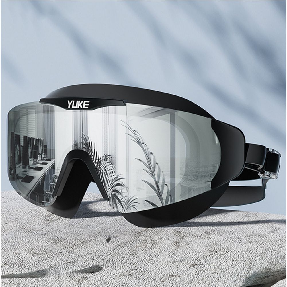 Black with Silver Full Glass panel styled Anti Fog UV Protection leakproof design Swim Goggles for Adults