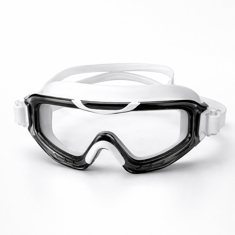 Black & White 3 dash Glass panel styled Anti Fog UV Protection leakproof design Swim Goggles for 12 yrs + & Adults