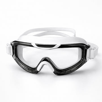 Black & White 3 dash Glass panel styled Anti Fog UV Protection leakproof design Swim Goggles for 12 yrs + & Adults