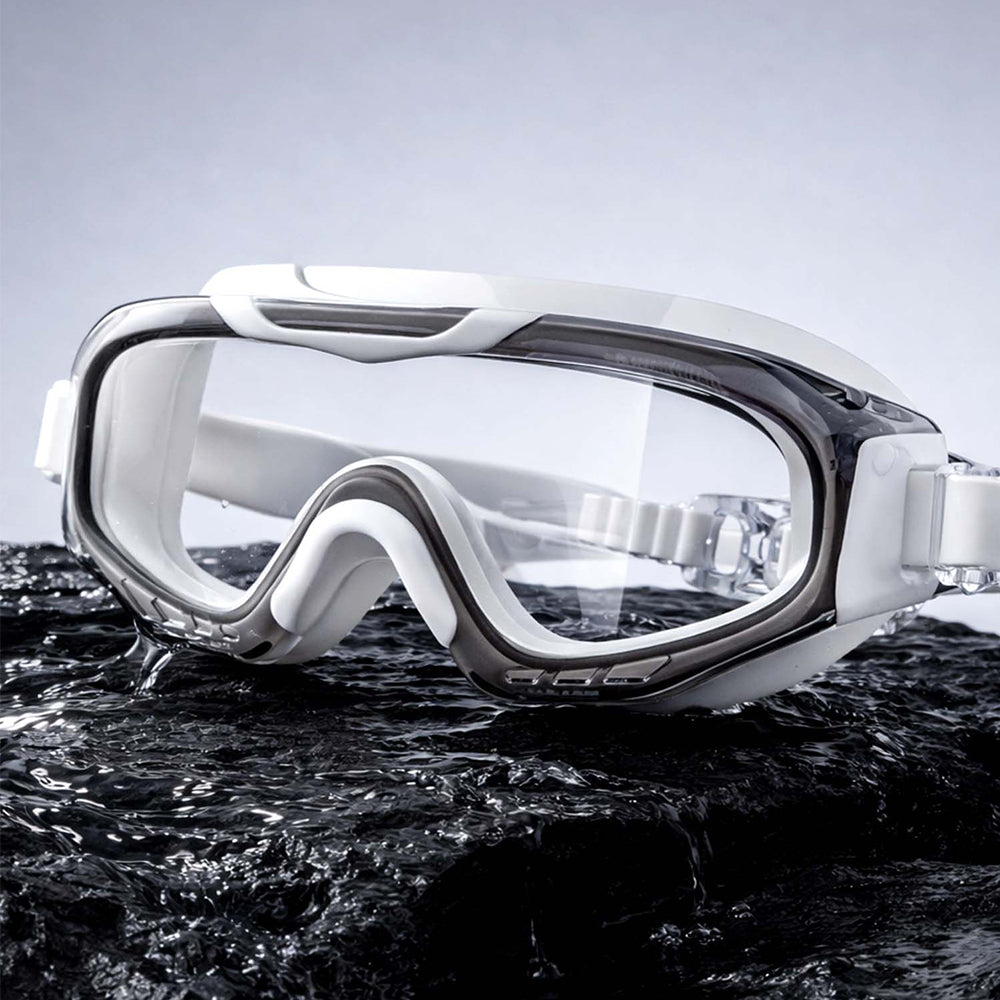 Black & White 3 dash Glass panel styled Anti Fog UV Protection leakproof design Swim Goggles for 12 yrs + & Adults