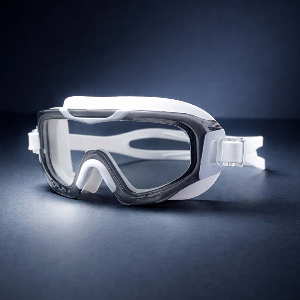 Black & White 3 dash Glass panel styled Anti Fog UV Protection leakproof design Swim Goggles for 12 yrs + & Adults