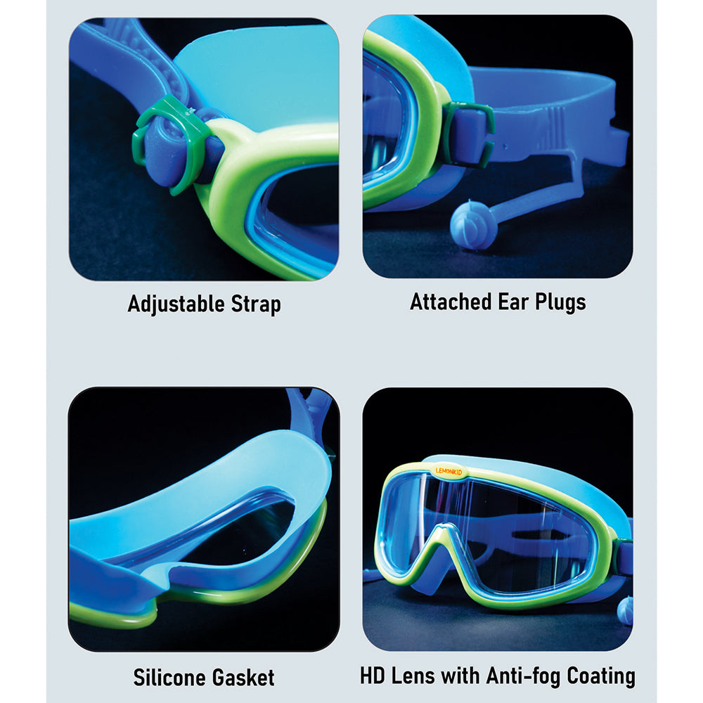Blue & Green Anti-Fog UV Protection Leakproof Swim Goggles for Kids, 4–10 Years