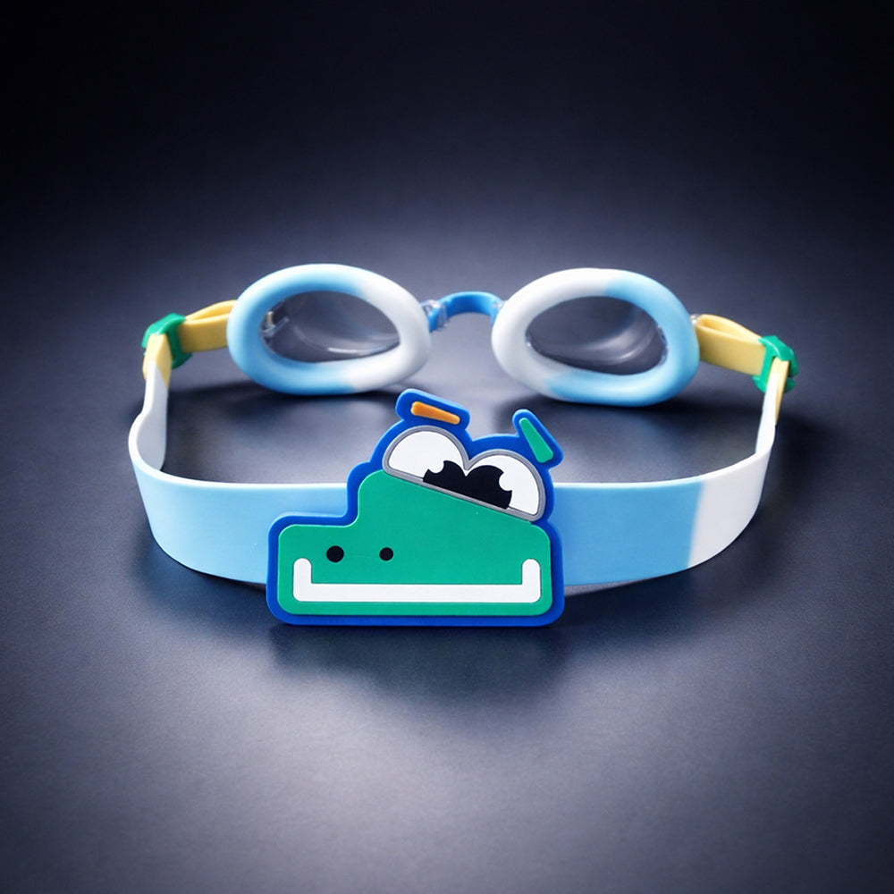 Blue & Green Croc Face, Anti Fog UV Protection Leakproof Design Swim Goggles for Kids, 5yrs - 10yrs