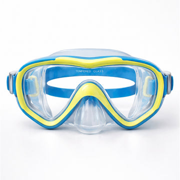 Snorkelling Scuba Diving Mask, Blue Neon Green Anti Fog underwater snorkelling Goggles for Kids & Adults, 10yrs and above