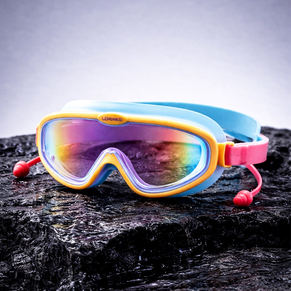 Blue, Orange & Red Anti-Fog UV Protection Leakproof Swim Goggles for Kids, 4–10 Years