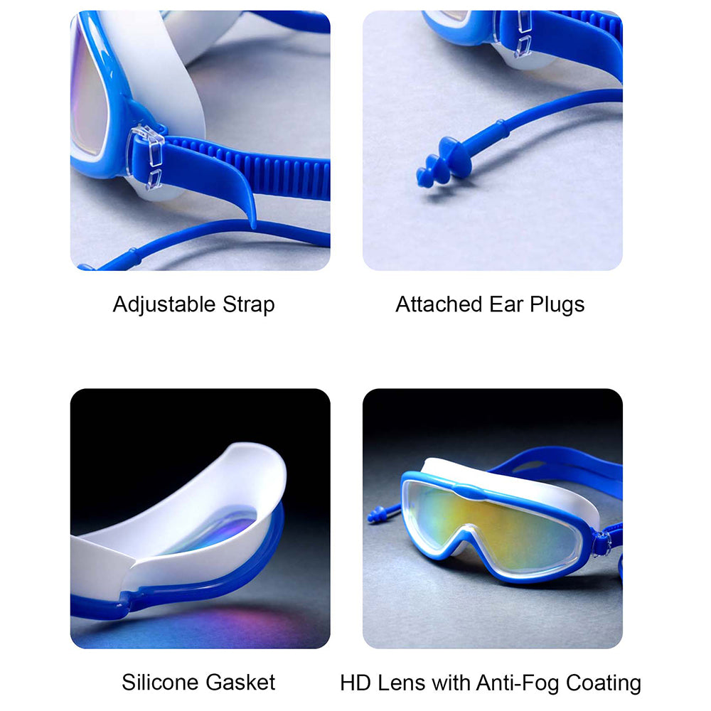 Blue & White Anti-Fog UV Protection Leakproof Swim Goggles for Kids, 7–15 Years
