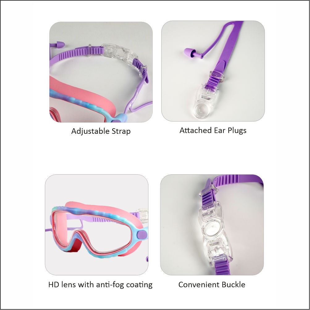 Pink & Blue Bubble Anti Fog UV Protection Leakproof Design Swim Goggles for Kids, 4yrs  - 10yrs