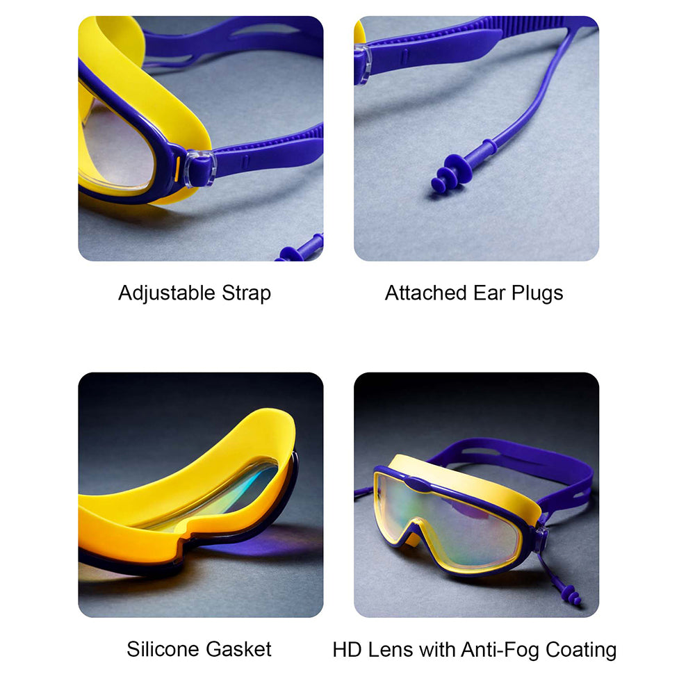 Navy & Yellow Anti-Fog UV Protection Leakproof Swim Goggles for Kids, 7–15 Years