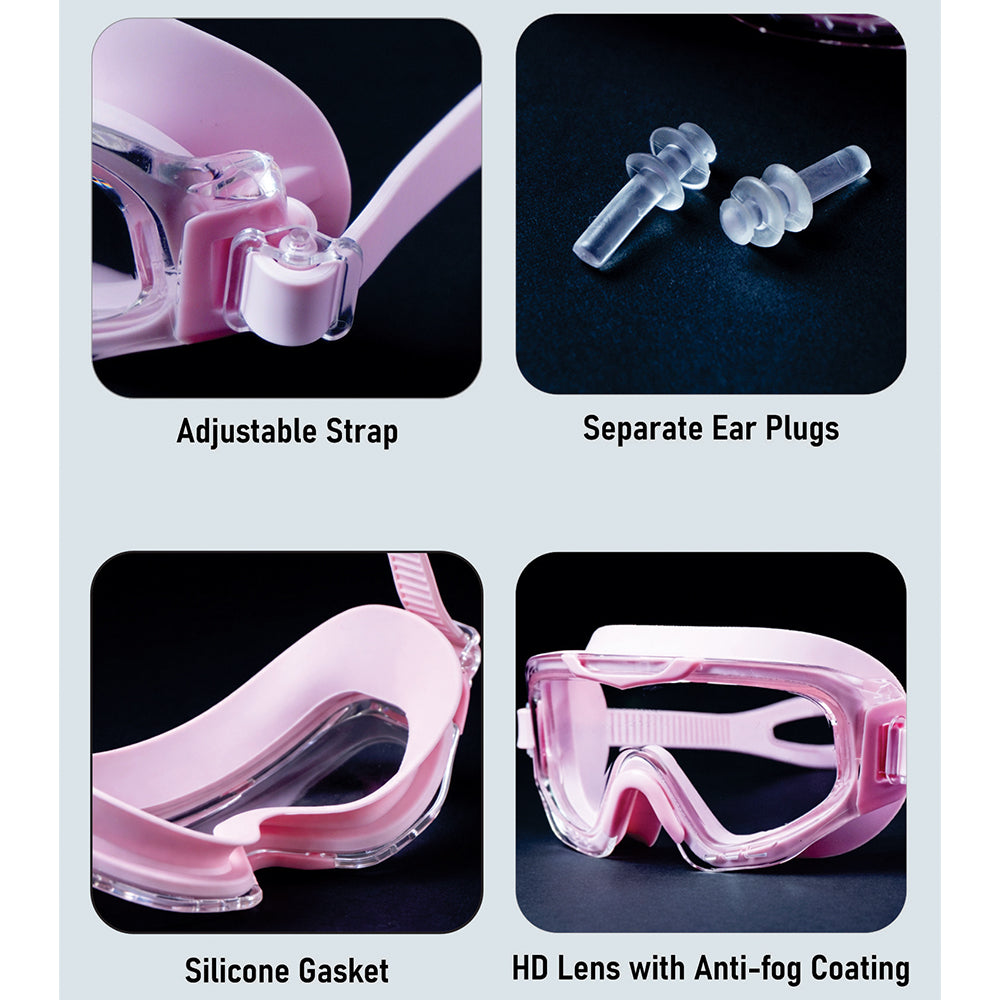 Pink 3dash Glass panel styled Anti Fog UV Protection leakproof design Swim Goggles for 12 years + & Adults