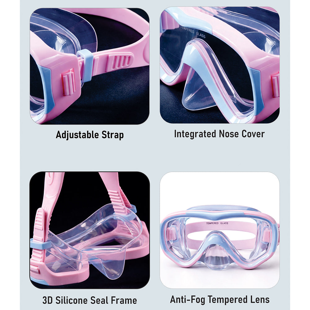 Snorkelling Scuba Diving Mask Pink Blue Anti Fog underwater snorkelling Goggles for Kids & Adults, 10yrs and above