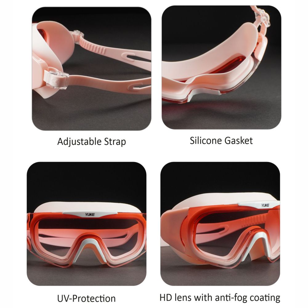 Pink with Coral Full Glass panel styled Anti Fog UV Protection leakproof design Swim Goggles for Adults