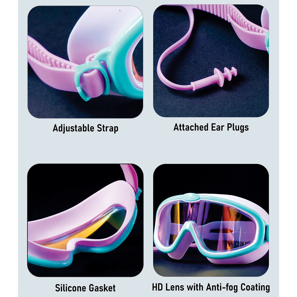 Pink & Mint Anti-Fog UV Protection Leakproof Swim Goggles for Kids, 4-10 Years