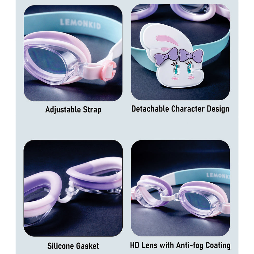 Pink & White Bow Face, Anti Fog UV Protection Leakproof Design Swim Goggles for Kids, 5yrs - 10yrs