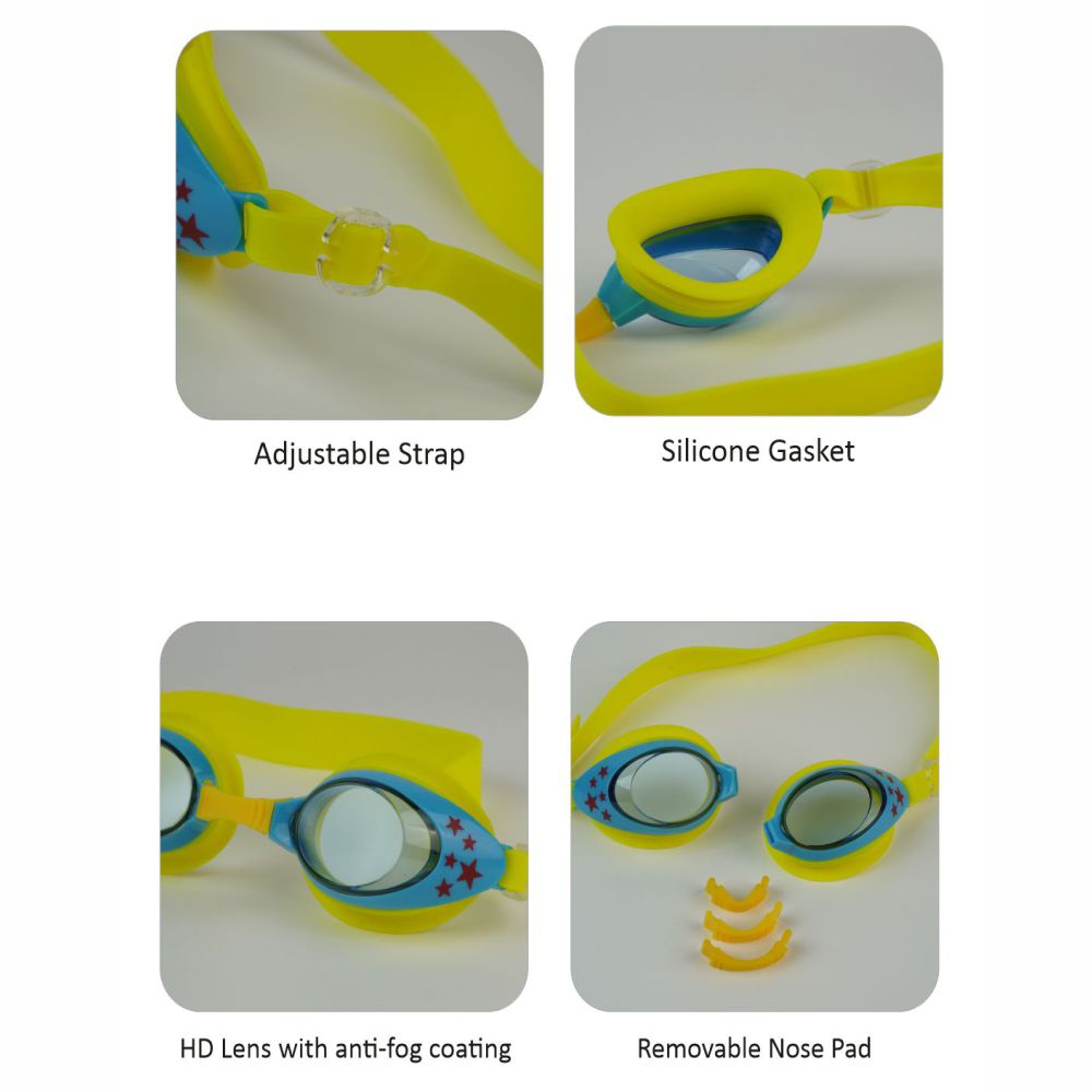 Starry Yellow Anti Fog UV Protection Leakproof Design Swim Goggles for Kids, 3yrs  - 8yrs