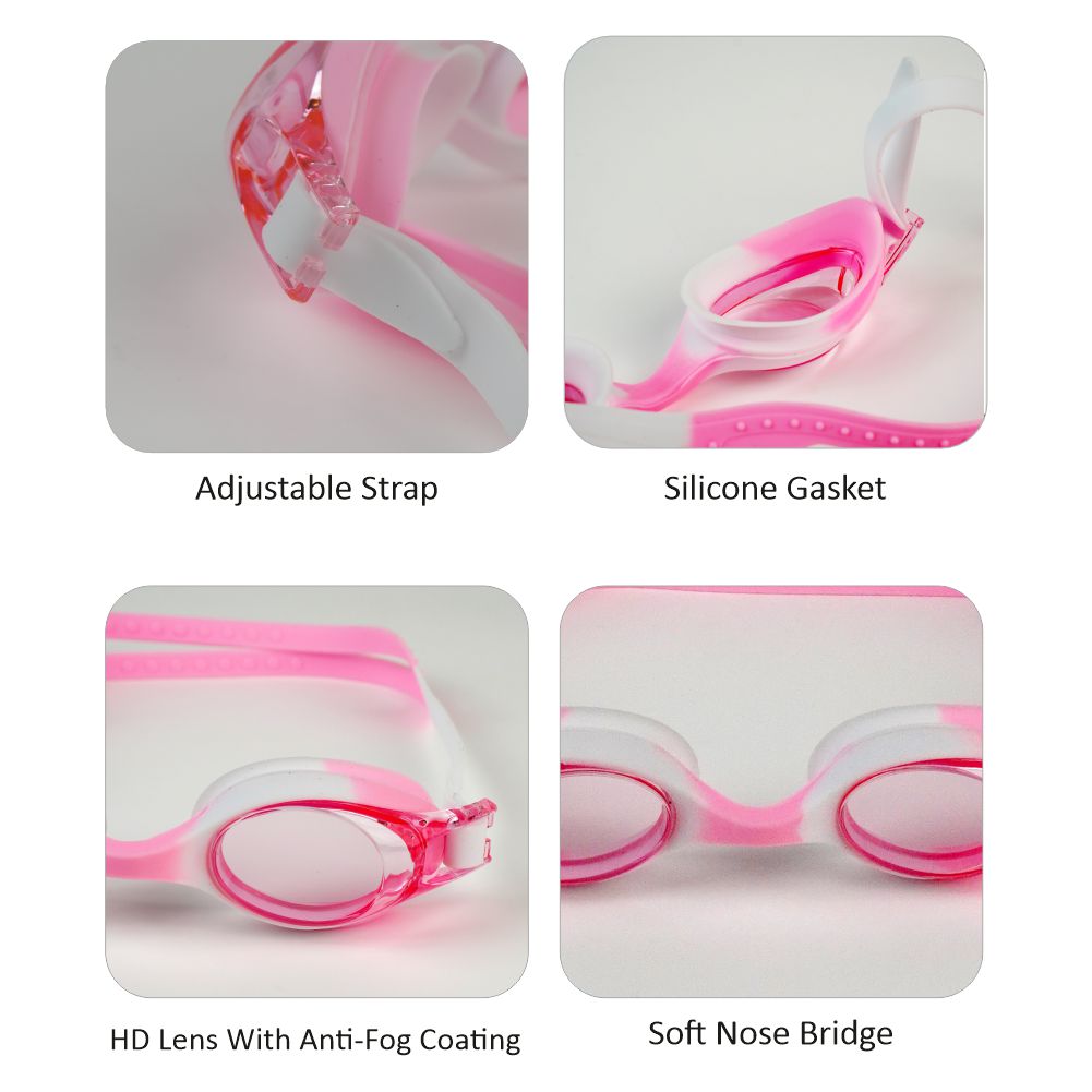 Tie Dye White with Pink Anti Fog UV Protection Leakproof Design Swim Goggles for Kids, 1yr - 4yrs