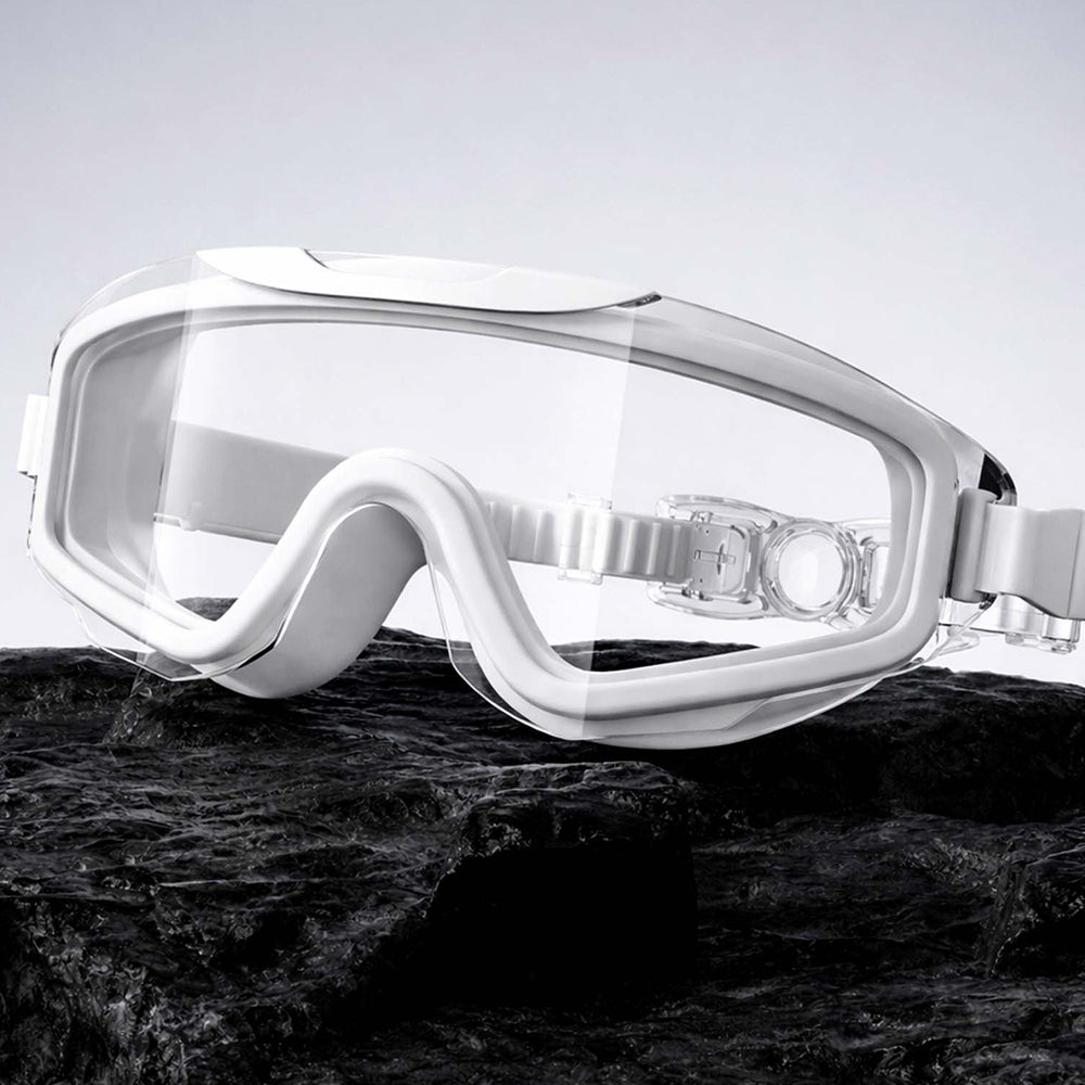 White 3 dash Glass panel styled Anti Fog UV Protection leakproof design Swim Goggles for 12 yrs + & Adults
