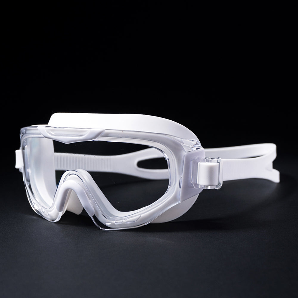 White 3 dash Glass panel styled Anti Fog UV Protection leakproof design Swim Goggles for 12 yrs + & Adults