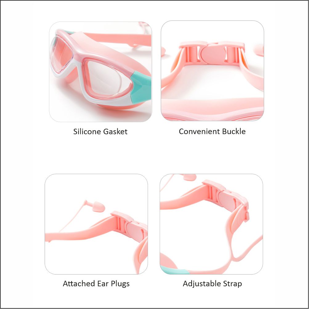 White Bordered Pink Anti Fog UV Protection Leakproof Design Swim Goggles for Kids, 4yrs  - 10yrs