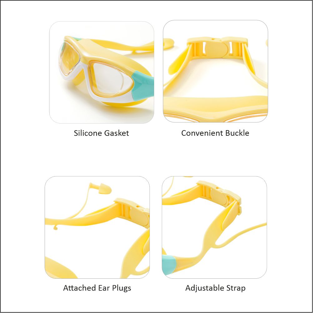 White Bordered Yellow Anti Fog UV Protection Leakproof Design Swim Goggles for Kids, 4yrs  - 10yrs