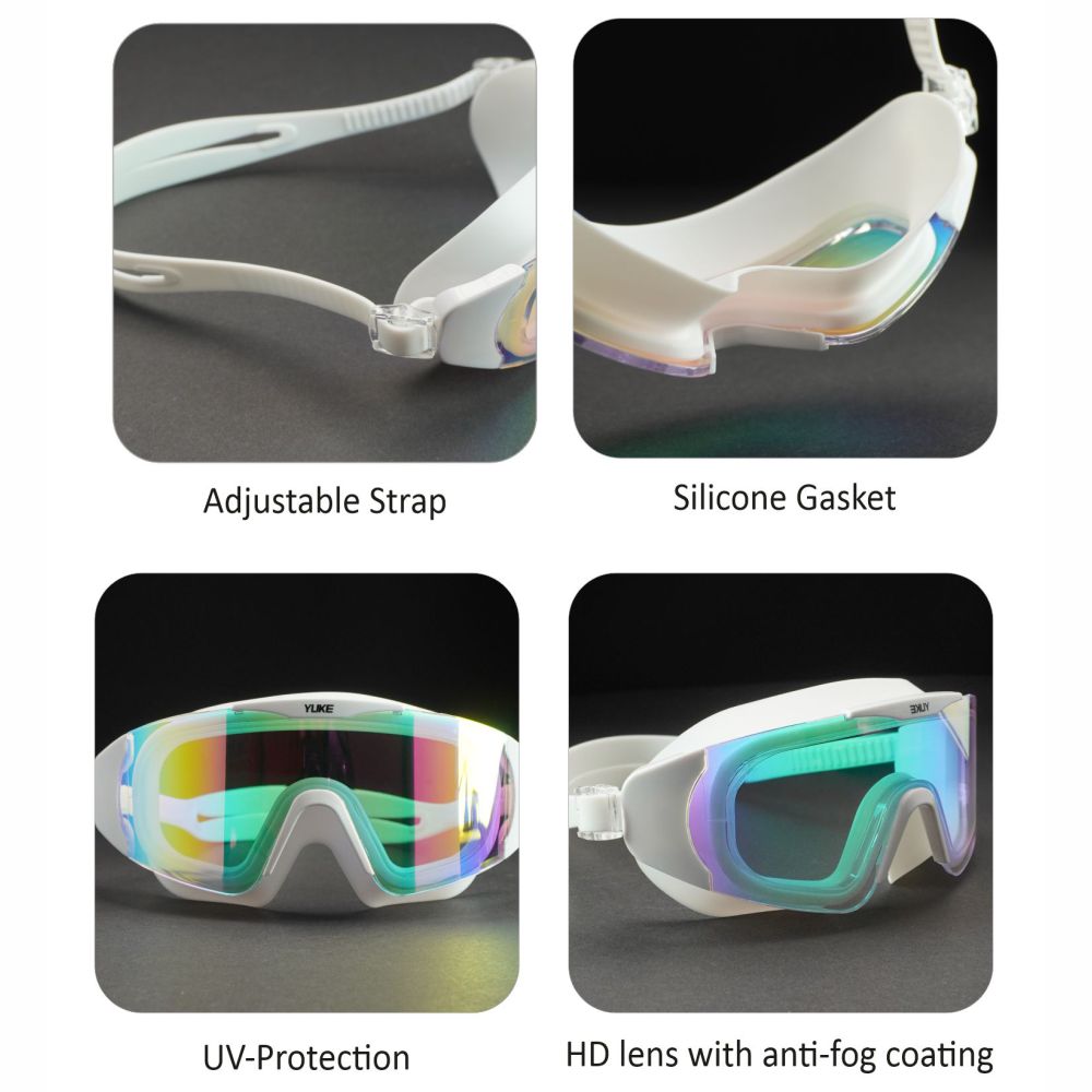 White with Multi Full Glass panel styled Anti Fog UV Protection leakproof design Swim Goggles for Adults