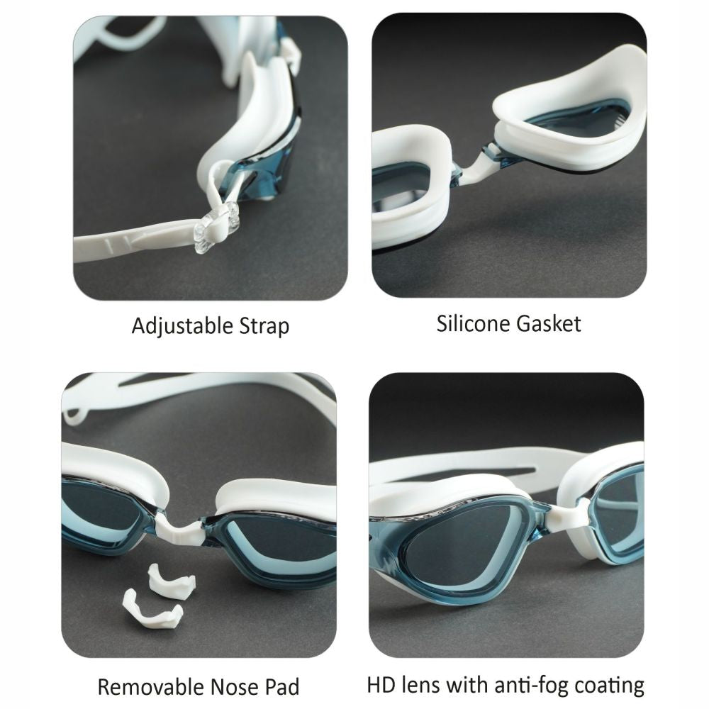 White Navy Cat eye Shape Frame Anti Fog UV Protection leakproof design Swim Goggles for Adults