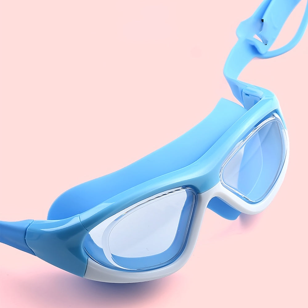 Blue Bordered White Anti Fog UV Protection Leakproof Design Swim Goggles for Kids, 5yrs - 10yrs