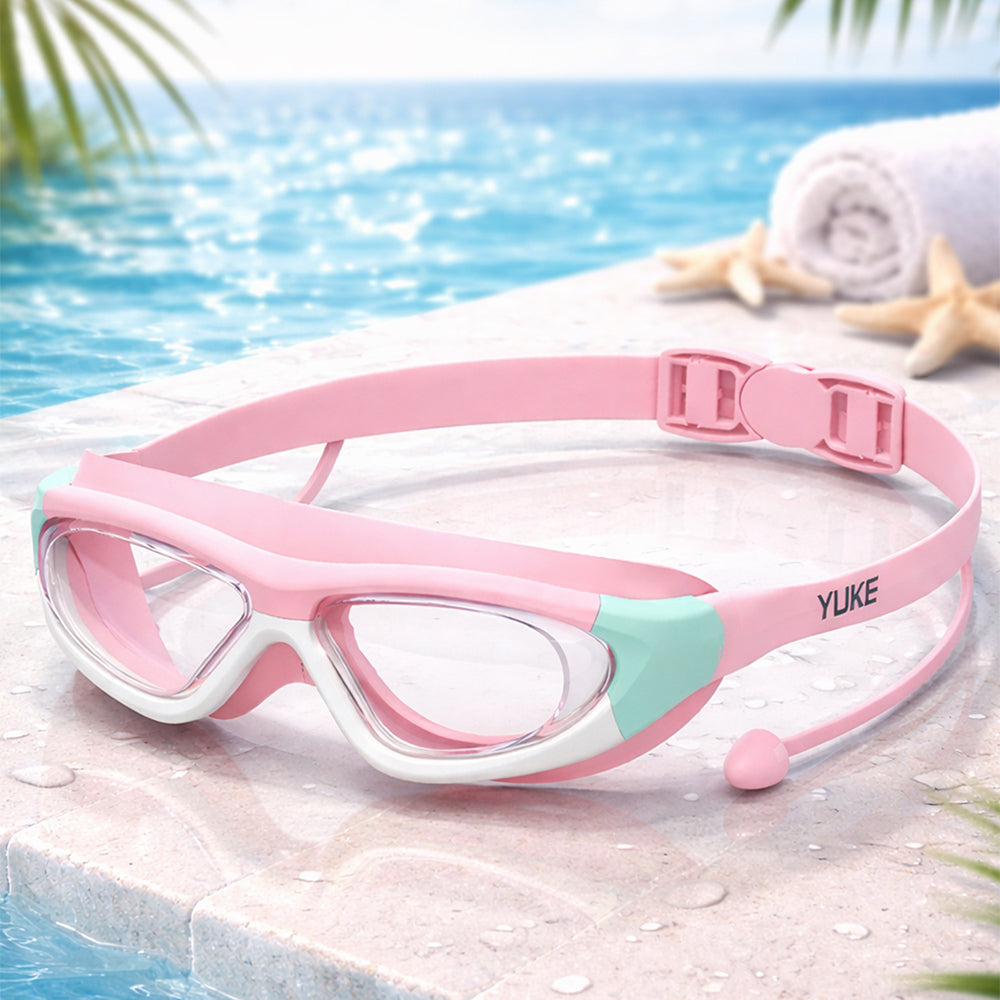 Pink Mint white border, Anti Fog UV Protection Leakproof Design Swim Goggles for Kids, 5yrs - 10yrs