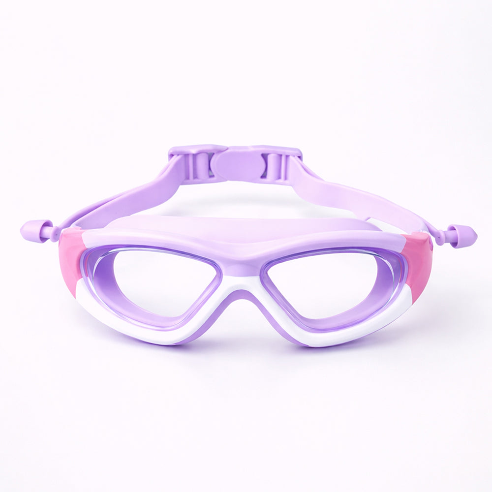 White Bordered Purple Anti Fog UV Protection Leakproof Design Swim Goggles for Kids, 5yrs - 10yrs
