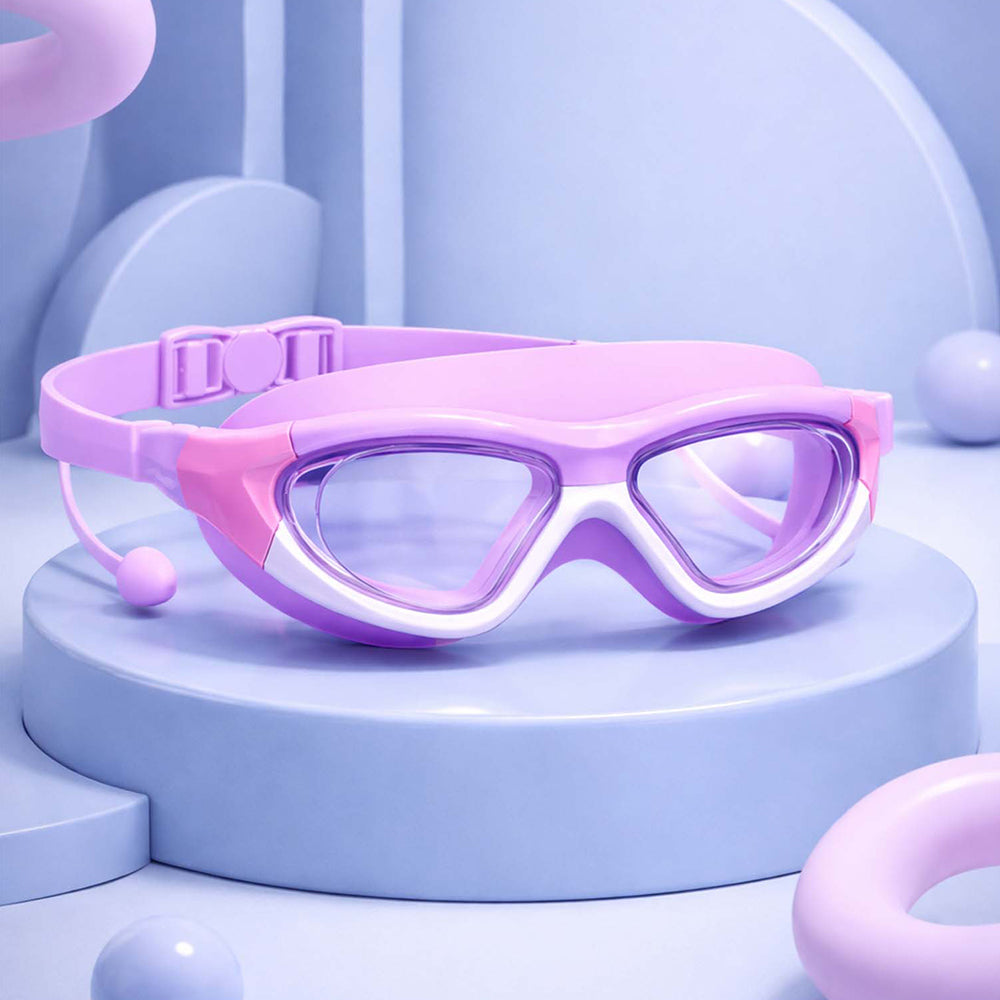 White Bordered Purple Anti Fog UV Protection Leakproof Design Swim Goggles for Kids, 5yrs - 10yrs