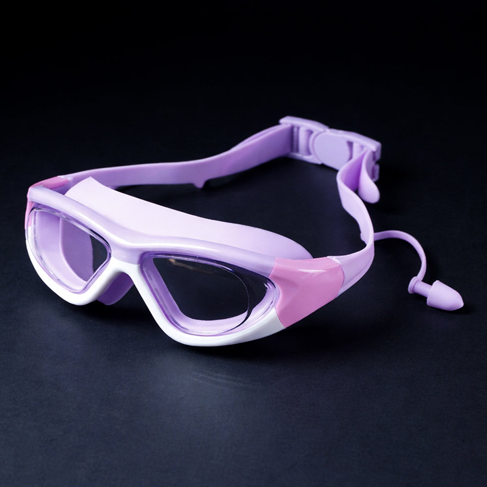 White Bordered Purple Anti Fog UV Protection Leakproof Design Swim Goggles for Kids, 5yrs - 10yrs