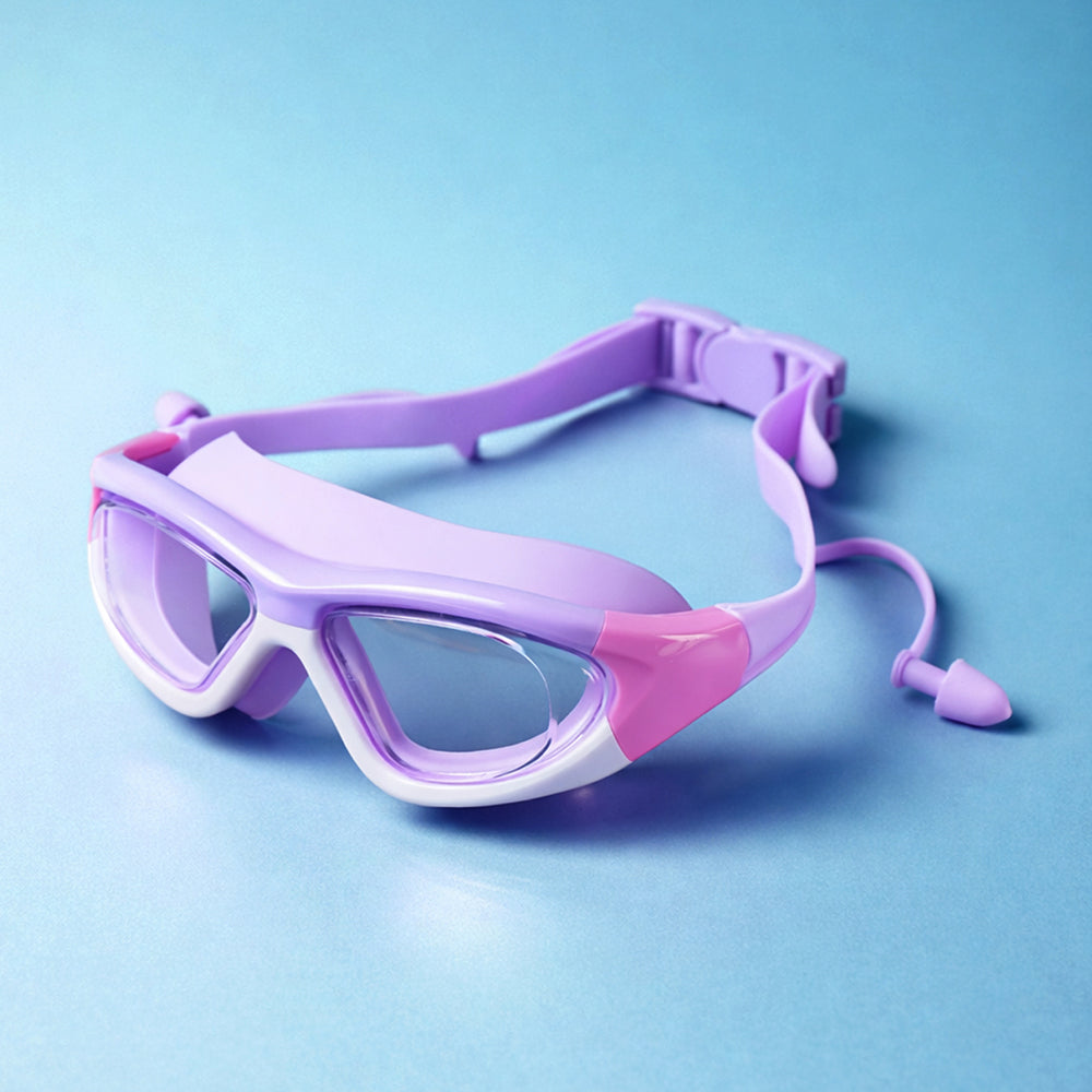 White Bordered Purple Anti Fog UV Protection Leakproof Design Swim Goggles for Kids, 5yrs - 10yrs