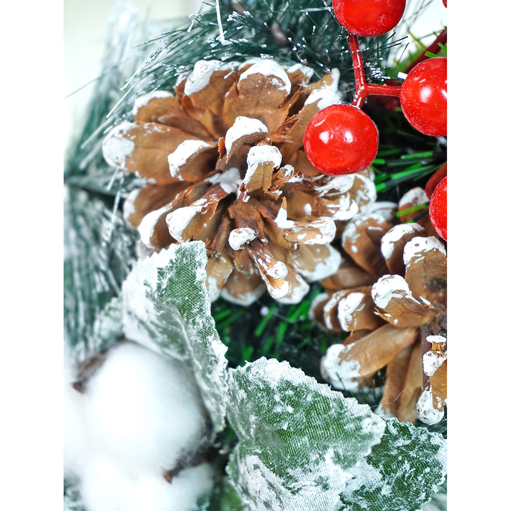 15 inches Checkered Bow Cotton buds and bushy Florals artificial christmas Wreath & Christmas door Décor