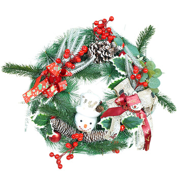 16 inches Double Bow Snowman Face Artificial Christmas wreath for Door, Wall  & Christmas Décor