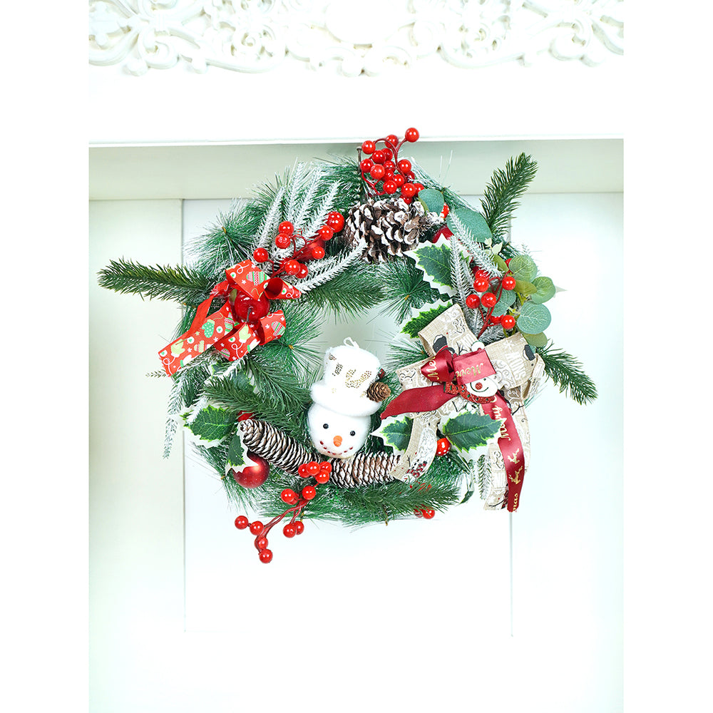 16 inches Double Bow Snowman Face Artificial Christmas wreath for Door Wall & Christmas Décor