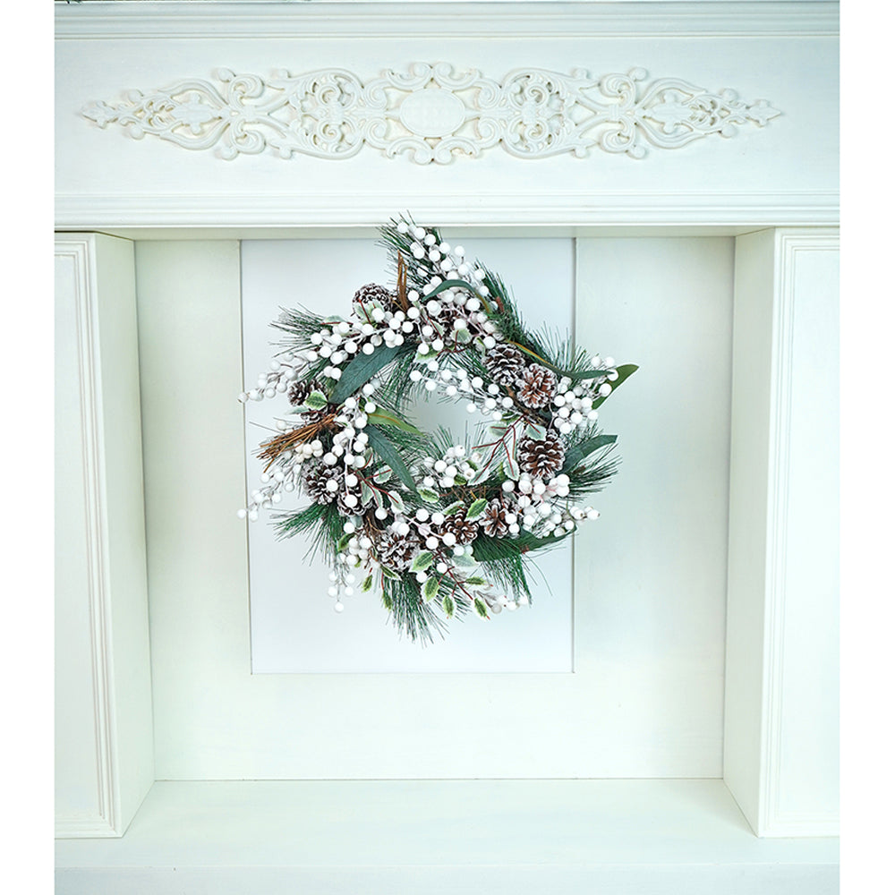 16 inches White Berries Artificial Christmas wreath for Door, Wall  & Christmas Décor