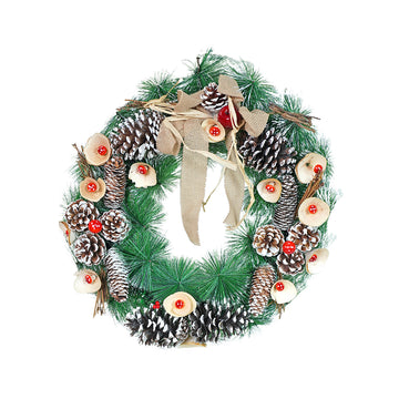 19 inches Mushroom Buds & Bushy Frosty Pinecone, Artificial Christmas wreath for Door, Wall  & Christmas Décor