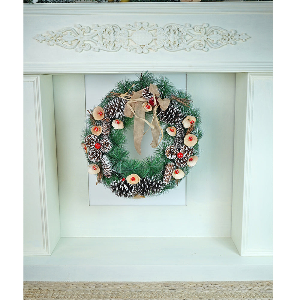 19 inches Mushroom Buds & Bushy Frosty Pinecone, Artificial Christmas wreath for Door, Wall  & Christmas Décor