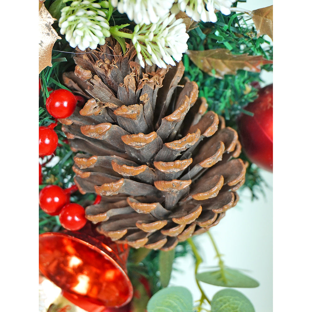 21 inches Dark Green Wooden Pinecone Bells & heavy fillers Artificial Christmas wreath for Door Wall & Christmas Décor