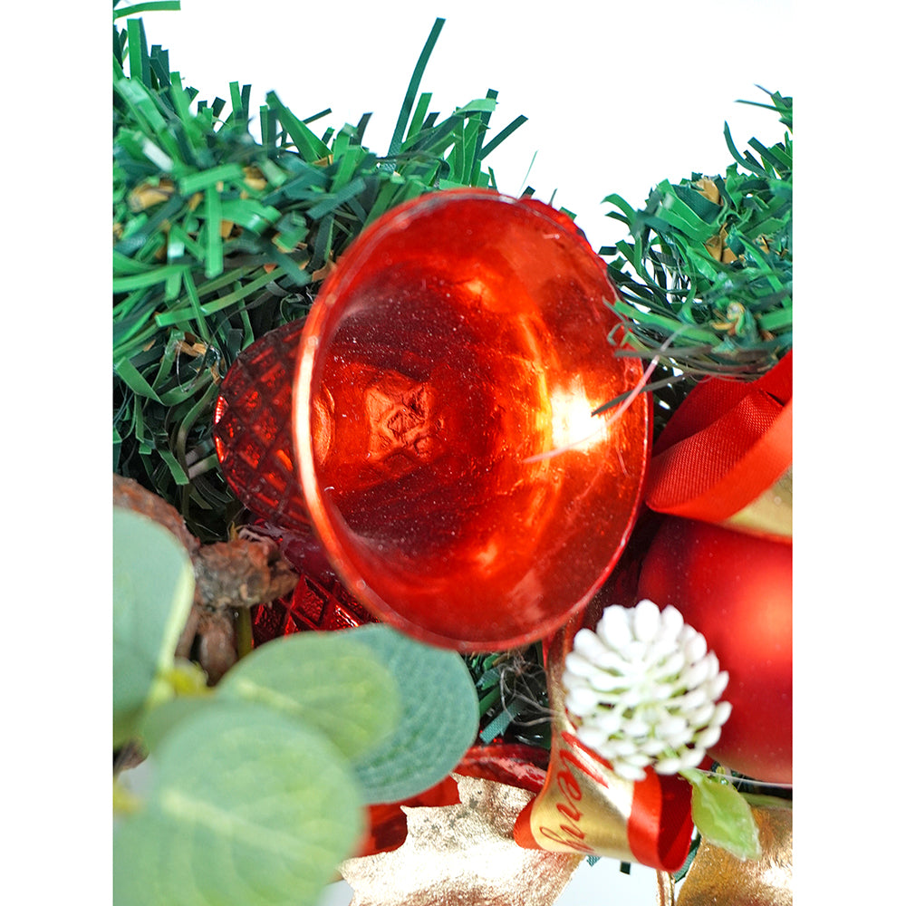21 inches Dark Green Wooden Pinecone Bells & heavy fillers Artificial Christmas wreath for Door Wall & Christmas Décor
