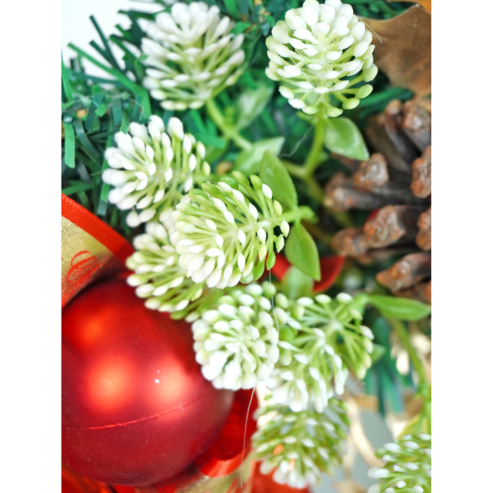 21 inches Dark Green Wooden Pinecone Bells & heavy fillers Artificial Christmas wreath for Door Wall & Christmas Décor