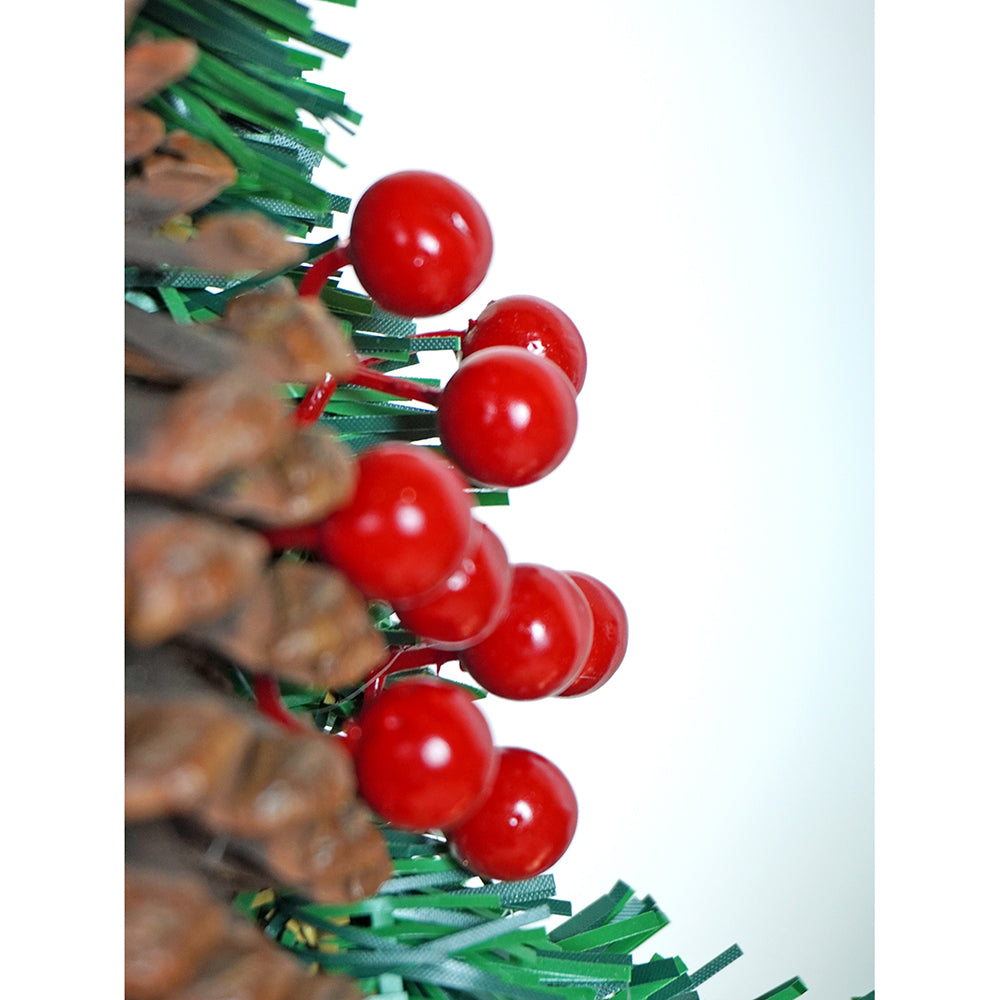 21 inches Dark Green Wooden Pinecone Bells & heavy fillers Artificial Christmas wreath for Door Wall & Christmas Décor