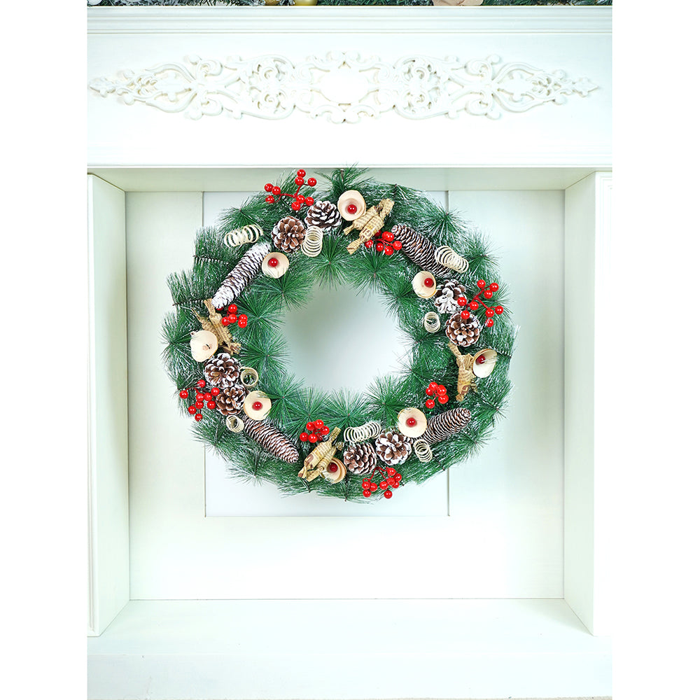 22 inches Bushy Frosty Vintage chocolates with Pinecones & Mushroom Buds Christmas wreath & Christmas Décor