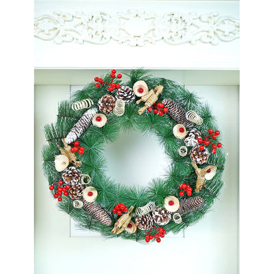 22 inches Bushy Frosty Vintage chocolates with Pinecones and Mushroom Buds Christmas wreath