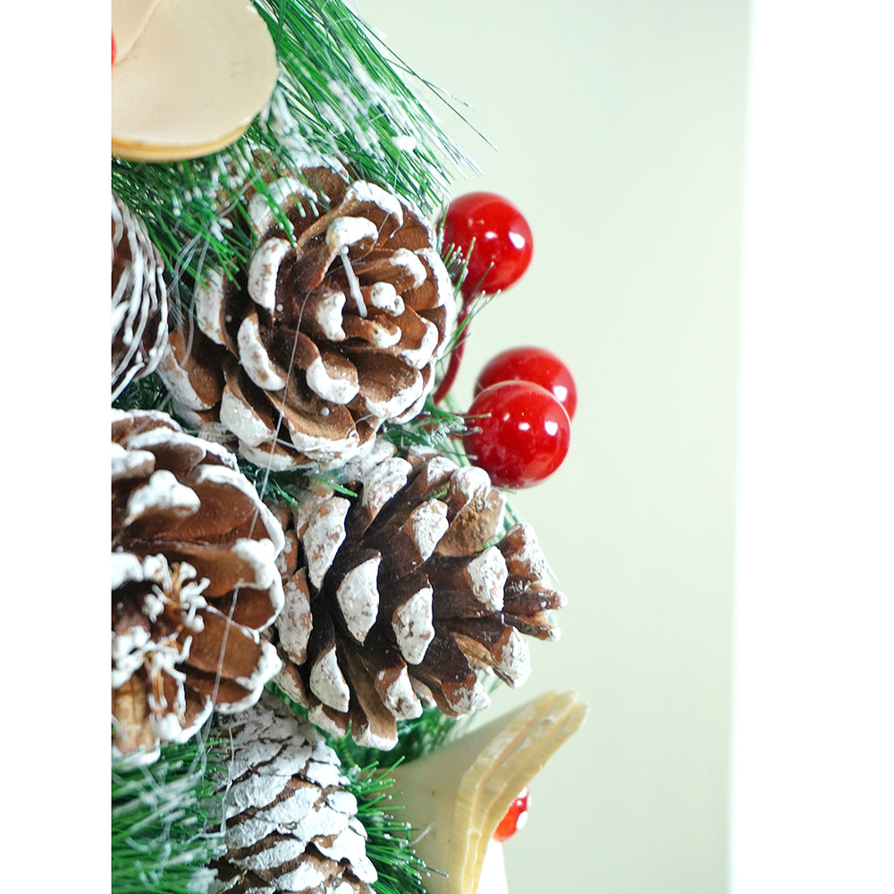 22 inches Bushy Frosty MDF tree with Pinecones berries & Mushroom Buds Christmas wreath and Christmas Décor