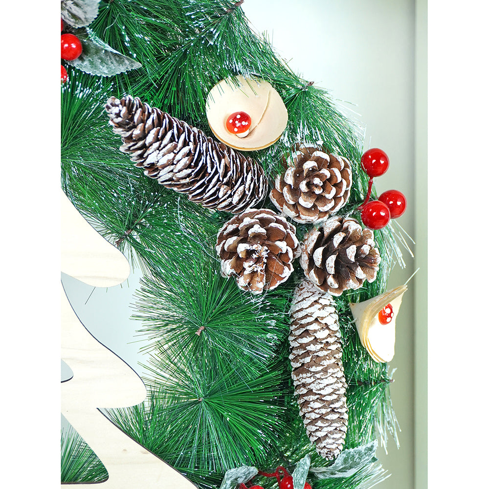 22 inches Bushy Frosty MDF tree with Pinecones berries & Mushroom Buds Christmas wreath and Christmas Décor