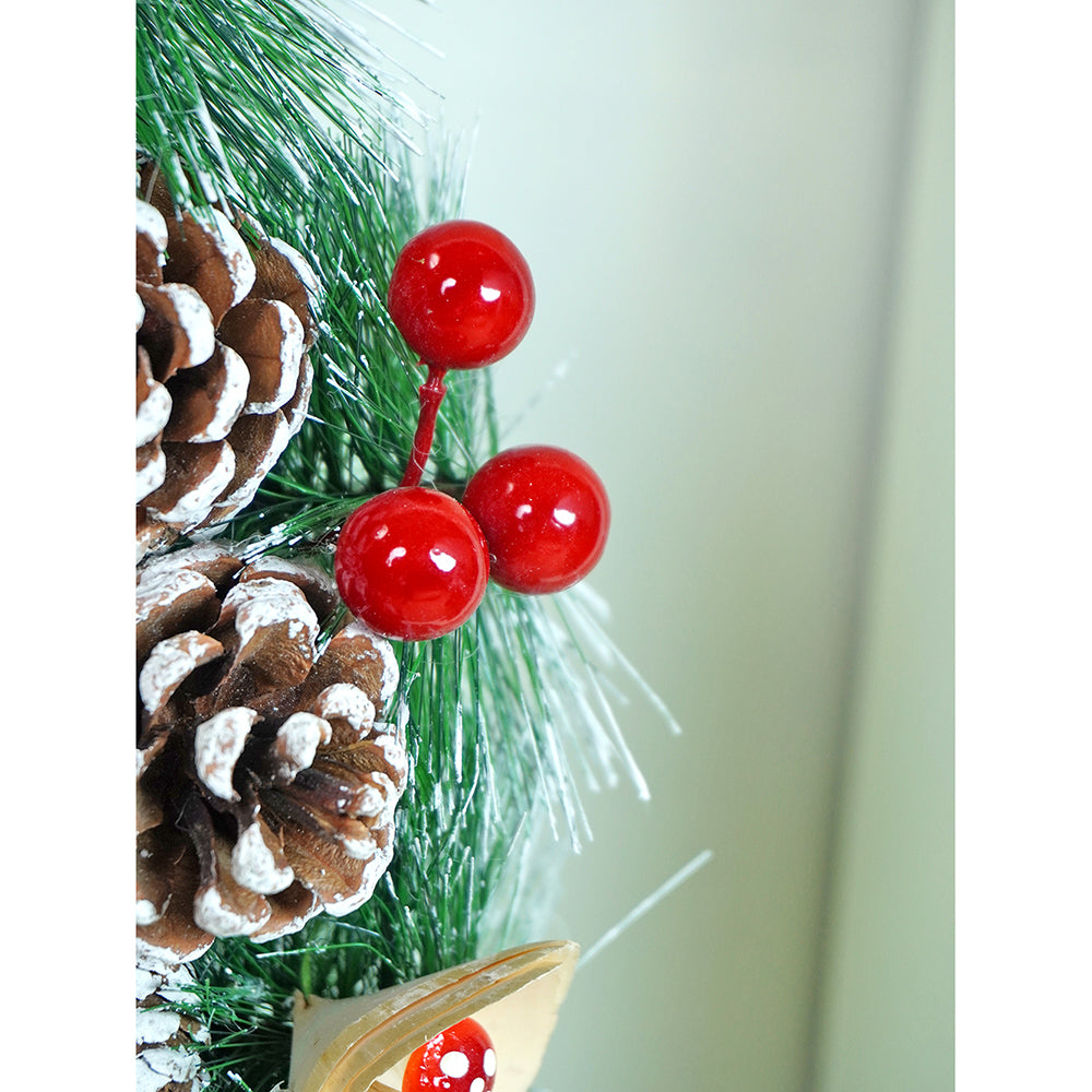22 inches Bushy Frosty MDF tree with Pinecones berries & Mushroom Buds Christmas wreath and Christmas Décor